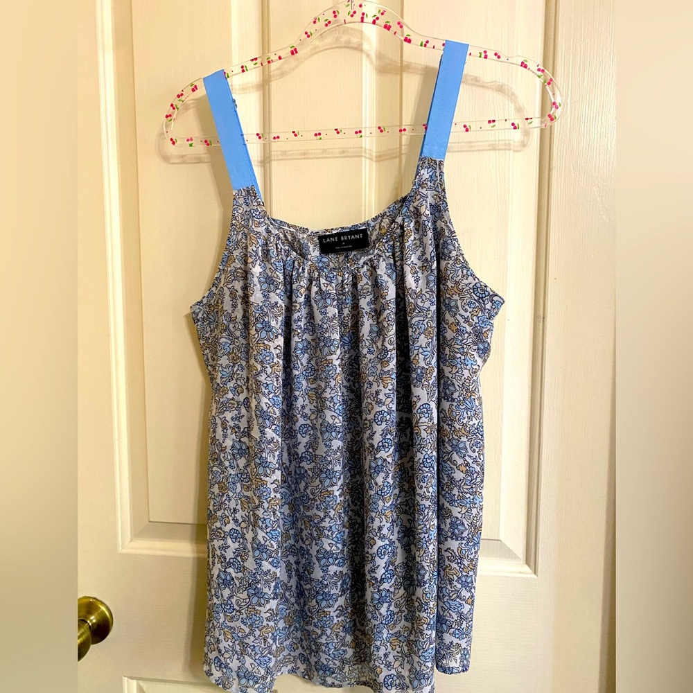 Lane Bryant Blue Pleated Adjustable Tank Top